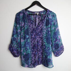 Joie 100% Silk Floral Multicolor Long Sleeve Blouse Size XS